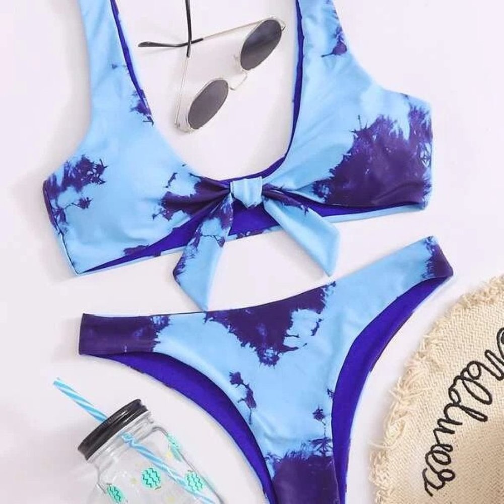 Tie Dye Knot Front Bikini Swimsuit Small Size